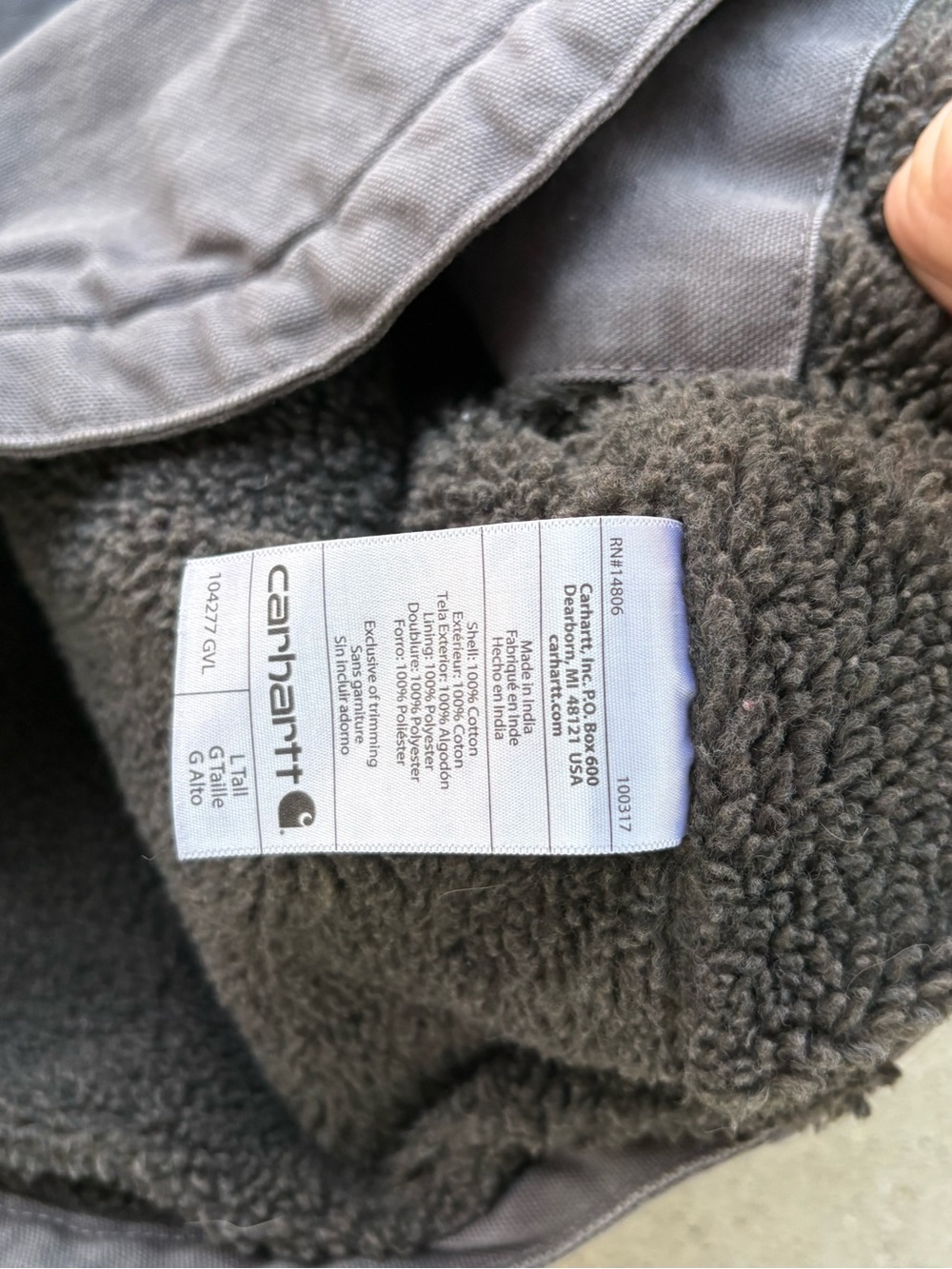 Carhartt Gravel Grey Sherpa Lined Washed Duck Canvas Vest 104277 Large Tall - Picture 4 of 4